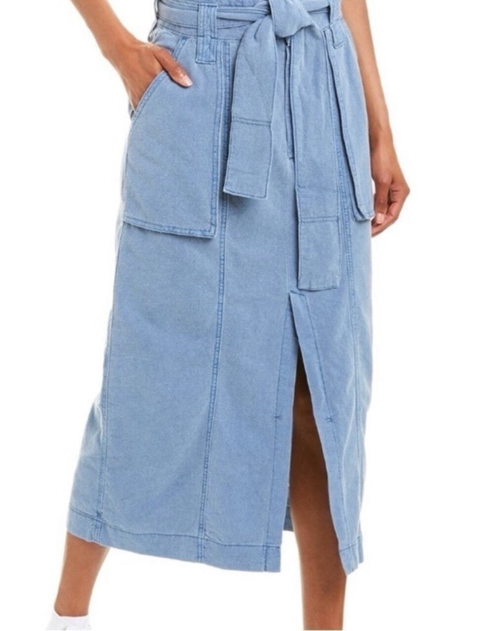 NWT Free People Sz 4 Blueberry Pie Catch Feelings Linen Blend Midi Skirt